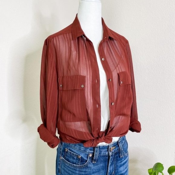 Vintage Shirtstrings Button Up Blouse Dark Rust S